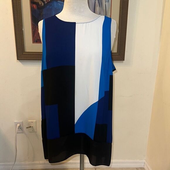 INC International Concepts Colorblock Sleeveless Top - Blue, Black, and White XL - Picture 6 of 9